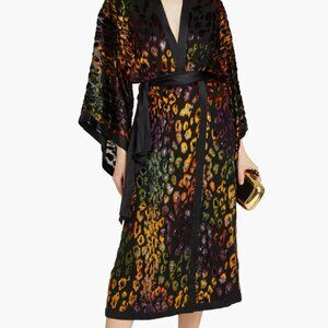 SALONI Suki Wrap‑Effect Metallic Devoré Velvet Midi Dress – Black – US 8